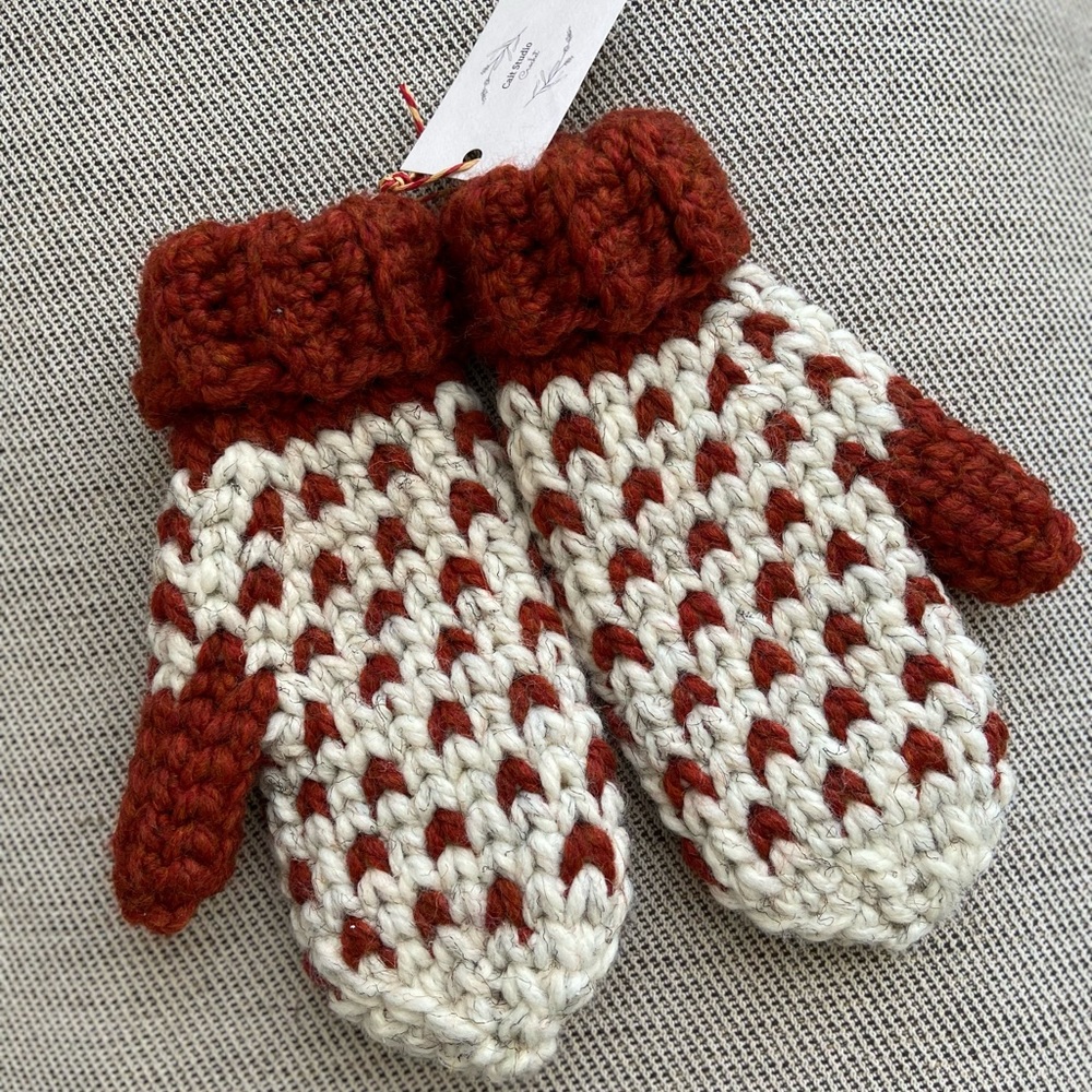 Cozy Red and White Knit Mittens